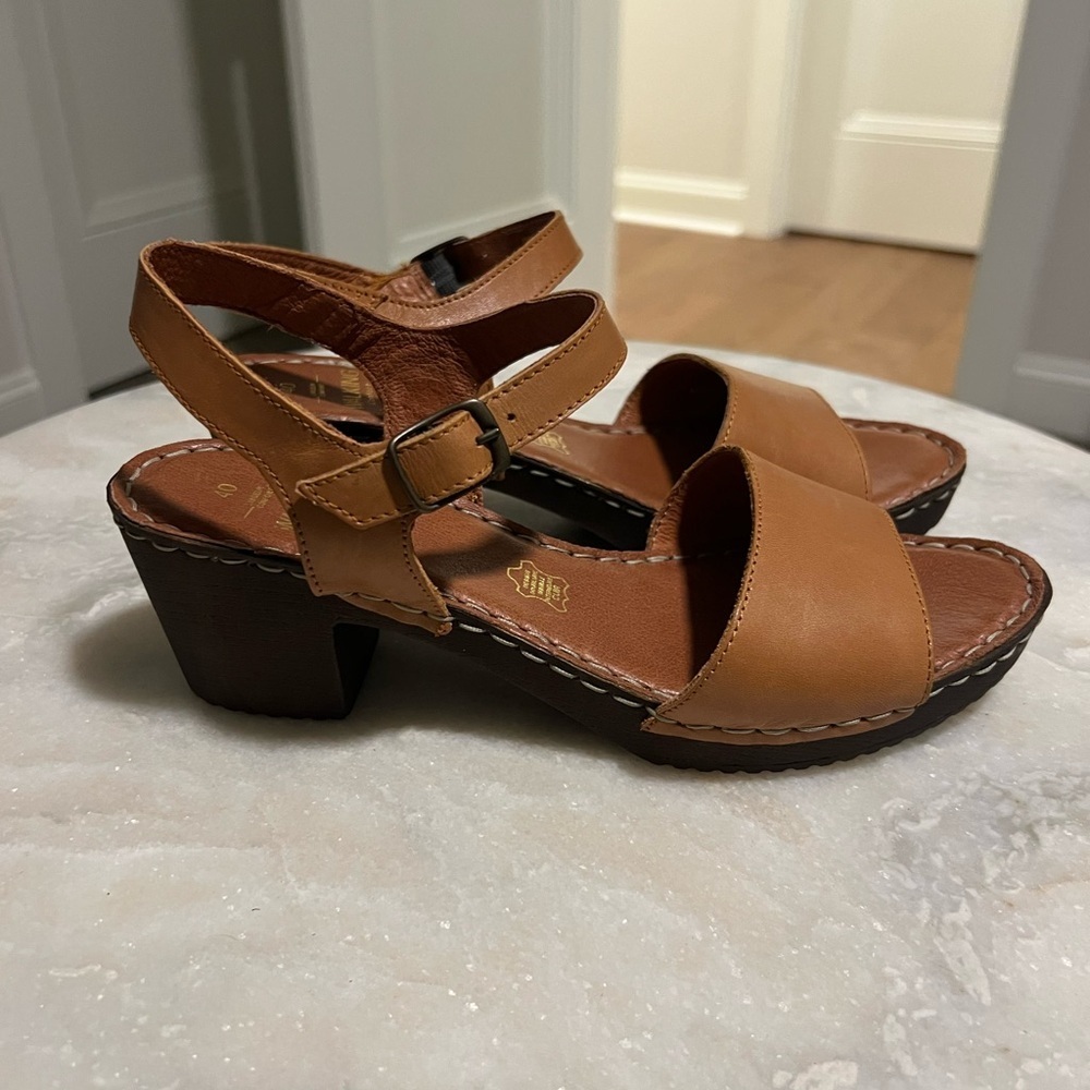 Walking Comfort brown leather sandals with wooden bottoms Size 40 - Picture 2 of 8